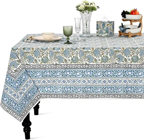 Vista 109 de Ridhi Mantel cuadrado con estampado de bloques de mano de caléndula ámbar