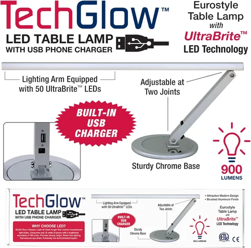 Vista 2 de Americanails TechGlow - Lámpara de mesa LED ajustable con puerto de carga USB, antirreflejos y parpadeo, lámpara de escritorio para el cuidado