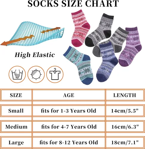 Vista 6 de LANLEO Calcetines de lana para niños pequeños y niñas, para senderismo, para invierno, cálidos, acogedores, gruesos, pesados, térmicos, 6 pares