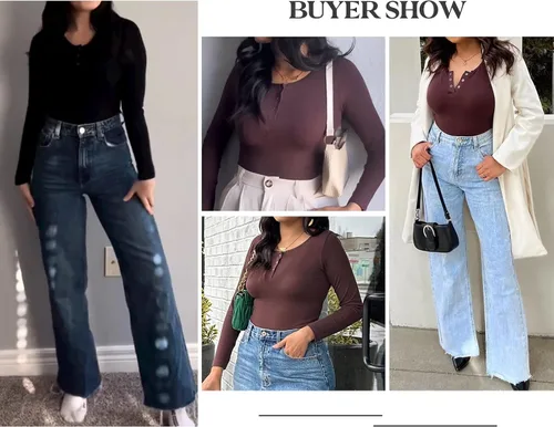 Vista 5 de Popilush Body sin costuras para mujer de manga larga con tanga y brasier integrado, ropa básica