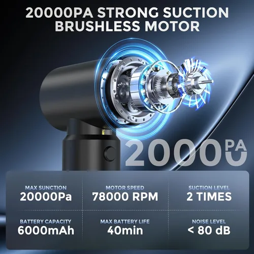 Vista 5 de Aspiradora de mano inalámbrica con banco de energía de 6000 mAh y luz LED, aspiradora 3 en 1 para automóvil, soplador de aire y cargador