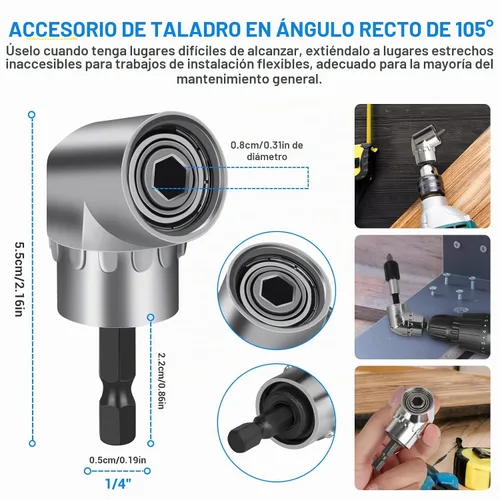 Vista 5 de Juego de extensión de broca flexible de 19 piezas, vástago hexagonal de 105 ° de ángulo recto, 3 piezas de adaptador universal de enchufe de 1/4 3/8