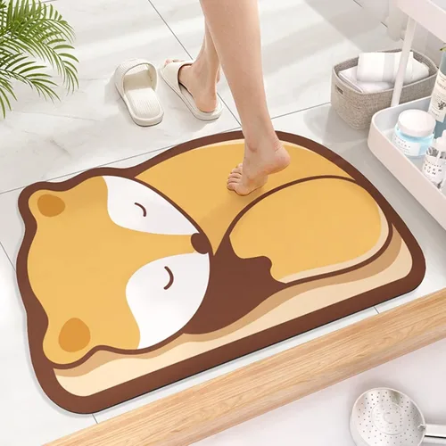 Vista 8 de Tapete de baño súper absorbente, tapete de entrada antideslizante con dibujos animados, cojín de secado rápido para suelo de baño y ducha