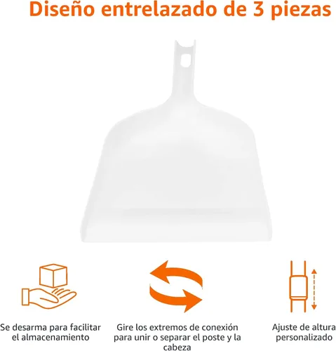 Vista 3 de Juego de escoba y recogedor Amazon Basics con montaje fácil y mango largo, azul y blanco