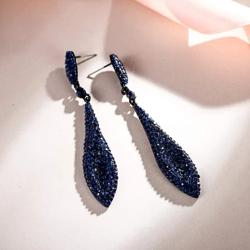 Vista 3 de EVER FAITH - Aretes largos de cristal austriaco para mujer, diseño de doble gota