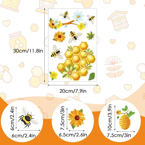 Vista 2 de Zonon 90 calcomanías de ventana de abeja de verano, calcomanías para ventana, calcomanías de girasol, calcomanías de panal, decoración de panal