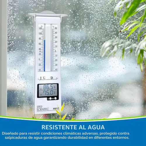 Vista 4 de Sper Scientific Termómetro analógico y digital Min/Max 800122 - Seguimiento preciso de la temperatura, diseño resistente a la intemperie, pantalla