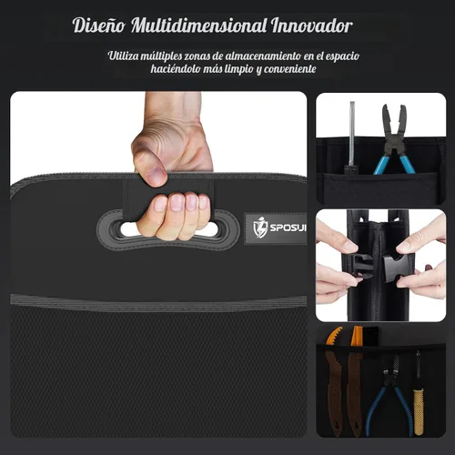 Vista 5 de Sposuit Organizador de maletero para automóvil, almacenamiento plegable de 70 litros con 11 bolsillos y asas reforzadas, organizadores de maletero