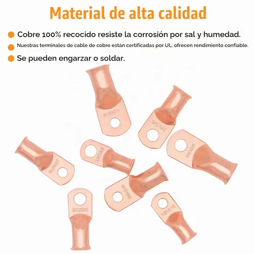 Vista 4 de 48 piezas de conectores de terminal de batería, extremos de cable, lengüetas de anillo de alambre de cobre con tubo termorretráctil de calibre AWG