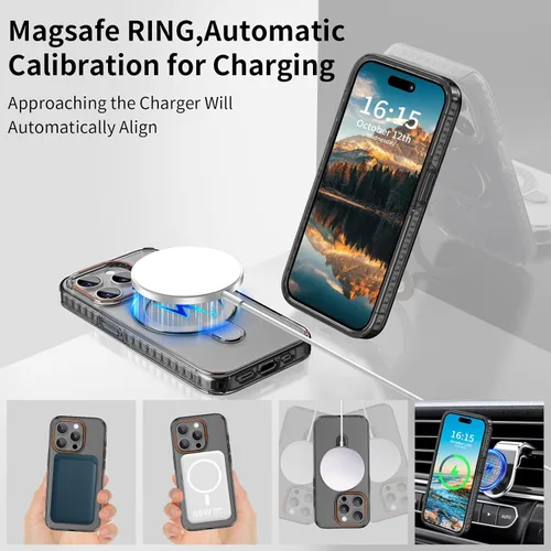 Vista 2 de Funda protectora para iPhone 15 Pro diseñada con anillo magnético, compatible con MagSafe, funda protectora de doble capa para iPhone 15 Pro, Negro