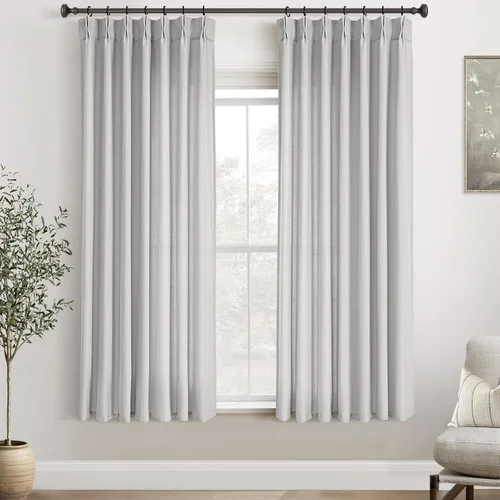 Vista 60 de Cortinas de lino de 63 pulgadas, juego de 2 paneles para sala de estar, beige natural, cortinas con pliegues pellizco entrenadas con memoria