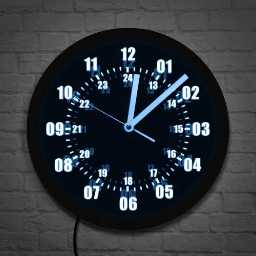 Vista 4 de The Geeky Days Reloj de pared con signo de neón de 24 horas de tiempo militar con retroiluminación LED zona horaria mundial militar signo de neón