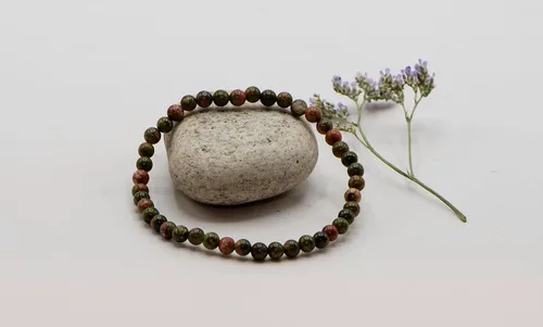 Vista 5 de Pulsera elástica redonda de jaspe unakita de 0.157 in, 7", Gema, Jaspe
