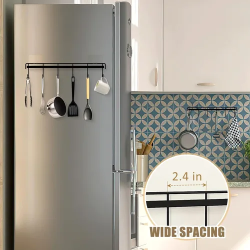 Vista 6 de Utensil Hooks Wall Utensil Holder Rail with 6 Hooks Kitchen Utensils Hanger No Drilling Wall Mounted Adhesive Utensil Hooks for Kitchen, Bathroom