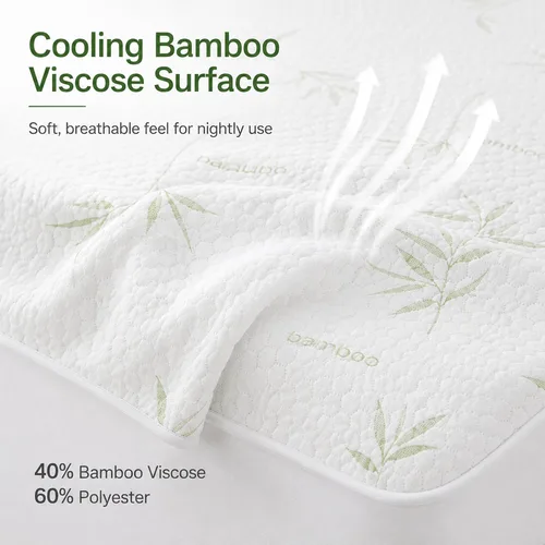 Vista 5 de Protector de colchón de viscosa de bambú impermeable, suave, silencioso y transpirable, bolsillo profundo de hasta 18 pulgadas, lavable a máquina