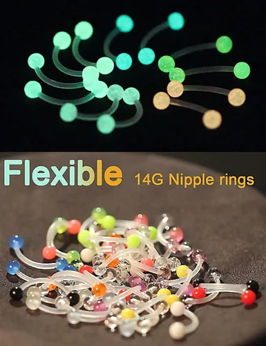Vista 3 de Prjndjw 48 piezas que brillan en la oscuridad de plástico flexible acrílico curvado, con ojos de serpiente, lengua, pezón, piercing corporal