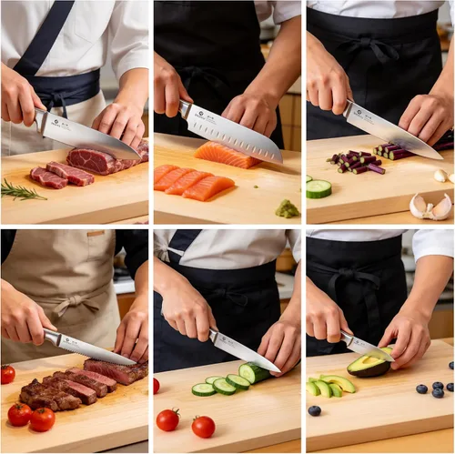 Vista 4 de imarku Juego de 15 cuchillos con afilador integrado, juego de cuchillos de cocina de acero inoxidable japonés de alto carbono, apto