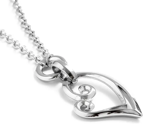 Vista 4 de Controse Collar de corazón de acero inoxidable 316L plateado con colgante de corazón de 20 a 22 pulgadas, cadena ajustable, Acero inoxidable