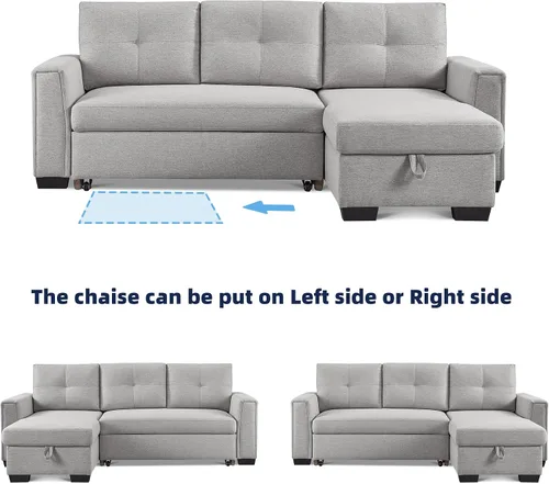 Vista 4 de American Furniture Classics Sofá cama modular copetudo gris claro con almacenamiento, 92 x 59 x 36 pulgadas