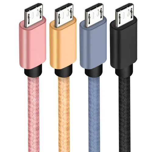 Vista 2 de Cable micro USB corto de 8 pulgadas, USB 2.0 A-macho a Micro B, cable de carga trenzado de nailon de alta velocidad, compatible con teléfonos