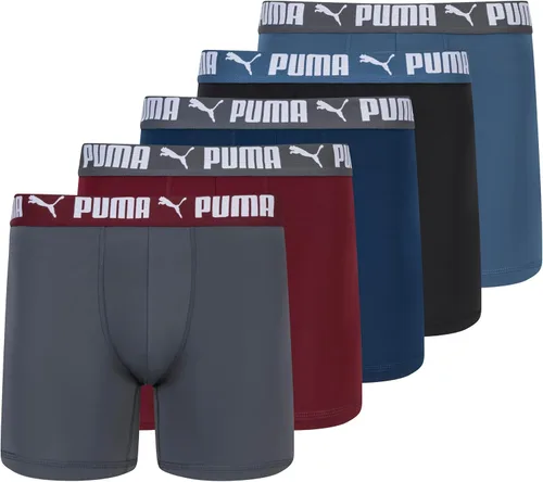 Vista 16 de PUMA Paquete de 5 calzoncillos tipo bóxer Performance para hombre Azul marino/rojo/negro