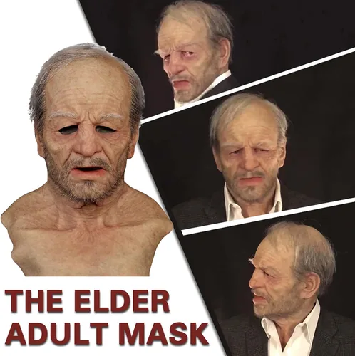 Vista 4 de Máscara de terror de Halloween máscara de cara humana realista espeluznante máscara de látex antiarrugas para adultos máscara de anciano