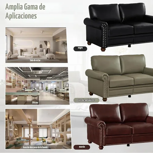Vista 7 de Antetek Juego de sofá de piel sintética de 3 piezas, sillón moderno de mediados de siglo+sofá biplaza+sofá de 3 plazas con espacio de Marrón