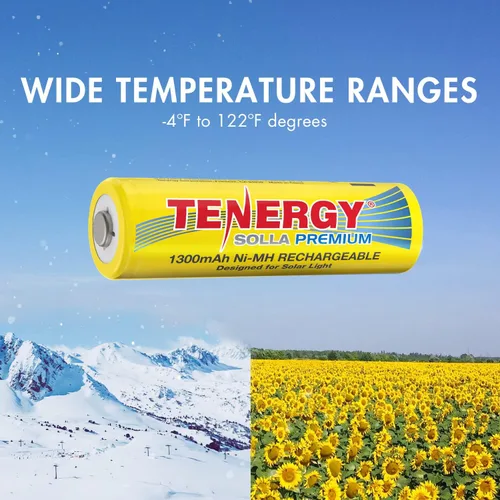 Vista 3 de Tenergy Solla - Batería recargable NiMH AA de alta calidad, baterías solares de 1300 mAh para luces solares de jardín, antifugas, durabilidad al