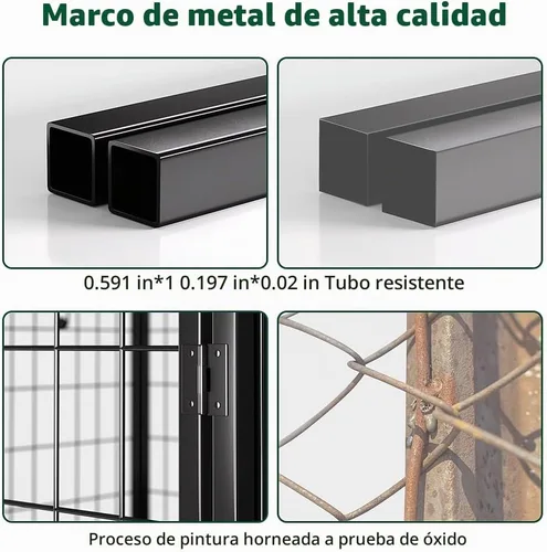 Vista 7 de Perrera exterior con techo, 4'x4'x4.5' Perrera para perros al aire libre Heavy-duty Welded Steel, UV-resistant Waterproof Cover, Secure Lock, Dog