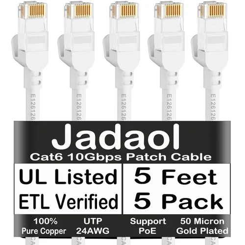 Vista 21 de Cable Ethernet Cat 6 de 1 pie (paquete de 6), para exteriores e interiores, compatible con red Cat7 de 10 Gbps, cable de conexión LAN plano