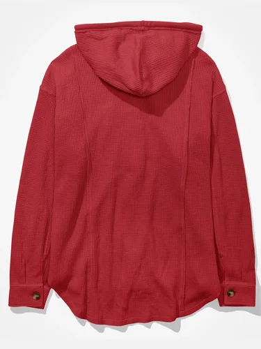 Vista 5 de Cicy Bell Chaqueta de punto gofre con capucha para mujer, estilo casual, con botones, ajuste holgado, manga larga