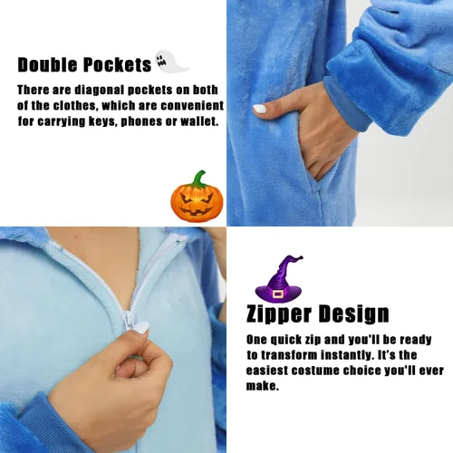 Vista 3 de FUNOBE Pijama de una pieza para adultos, disfraz de animal de una pieza para Halloween, cosplay para mujeres y hombres