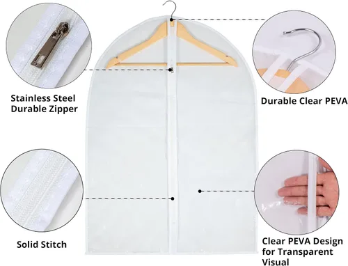 Vista 3 de Bolsa de ropa transparente para almacenamiento en el armario, bolsas de vinilo para colgar ropa, bolsas cortas para colgar ropa, fundas de abrigo