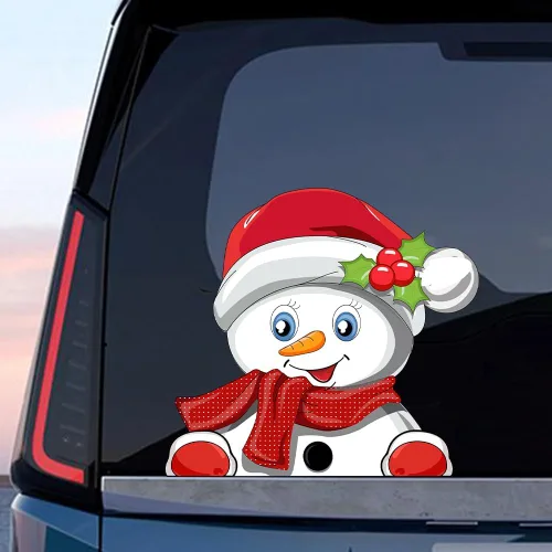 Vista 29 de Pegatina Navideña de Papá Noel Asomado, Lindas Pegatinas de Venado y Muñeco de Nieve para Ventana, Adhesivos para Parachoques de Coche, Adornos