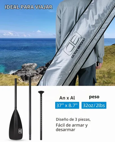 Vista 5 de OCEANBROAD SUP Paddle - Remo ajustable para kayak de paddleboard, eje de aleación de aluminio ajustable con cuchillas de nailon reforzado
