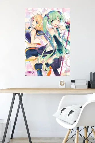 Vista 4 de Hatsune Miku - Póster de pared dúo, 34 pulgadas de largo x 22.4 pulgadas de ancho, versión sin marco