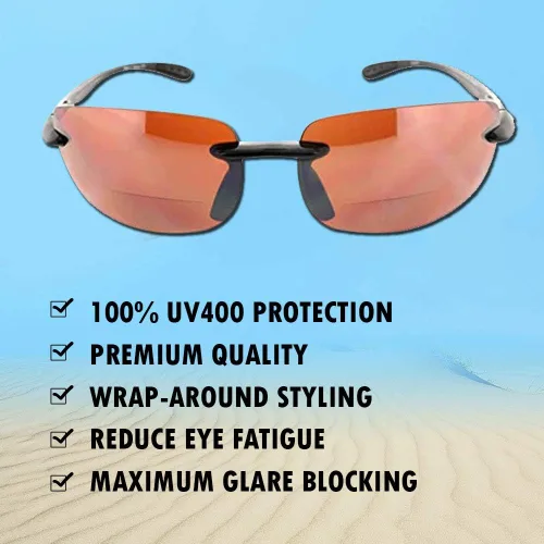 Vista 8 de Maui Isla VidaAnteojos de sol bifocales Rimless Wrap Lectores de Sol ligero TR90marco para hombres y mujeresdisponible en lentes polarizados o