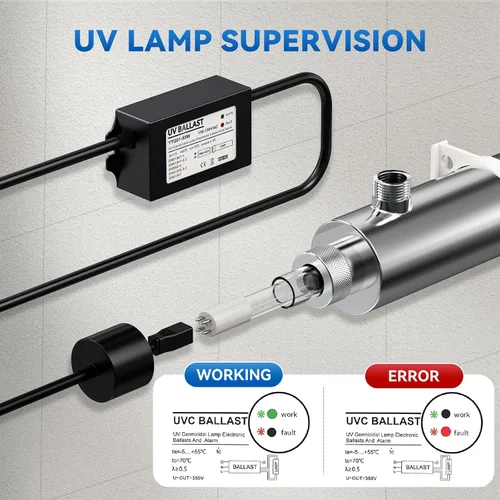 Vista 6 de Filtro de agua UV para toda la casa, 1 pulgada MNPT, sistema purificador de agua de 55 W para filtro de agua debajo del fregadero, 120 V 12 GPM