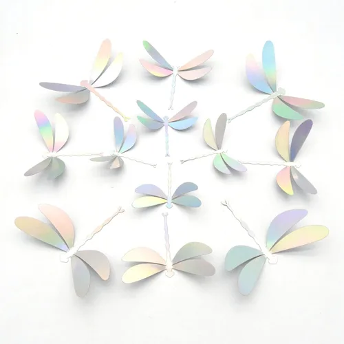 Vista 8 de 60 calcomanías de pared de libélula 3D, calcomanías de pared de libélulas metálicas, extraíbles y metálicas, decoración de pared para el hogar