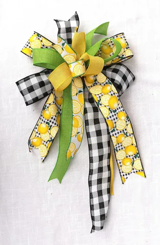 Vista 3 de Lemon bow for lanterns, Yellow, black and white bow, Bows for Wreaths, Everyday bow, Wreath bow, Bow for decorating, Farmhouse bow