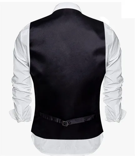 Vista 5 de Barry.Wang Chaleco de traje para hombre, ajustado, cuello en V, 2 bolsillos, color sólido, vestido formal de esmoquin de negocios, boda, fiesta