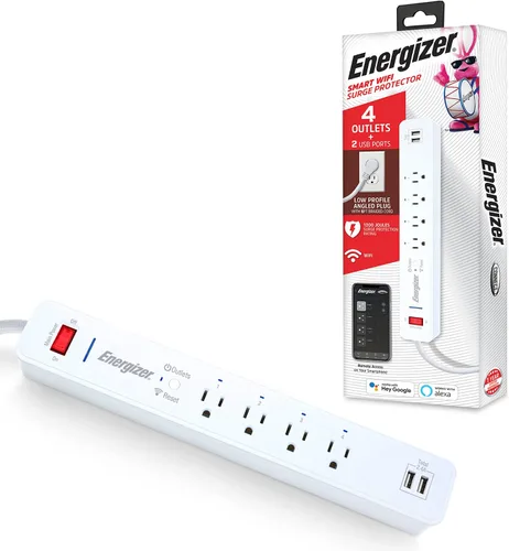 Vista 10 de Energizer Smart Wi-Fi 4 tomacorrientes 2 USB, 1200 julios, alimenta 4 artículos separados, dispositivos compatibles con carga, compatible