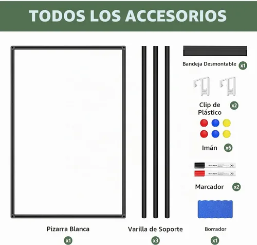 Vista 6 de Soporte de caballete magnético para pizarra blanca con marco negro