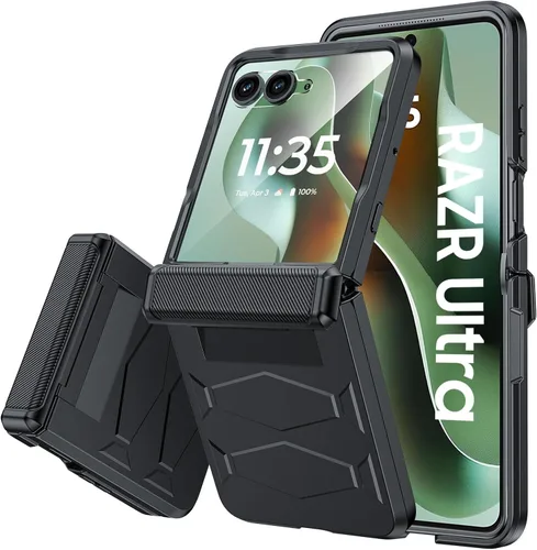 Vista 10 de Vizvera para Motorola Razr 2024 - Funda con tapa con bisagra, protector de pantalla incorporado, a prueba de golpes, funda todo en uno para Negro