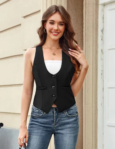 Vista 118 de GRACE KARIN - Chaleco corto para mujer con espalda cruzada, chaleco estilo académico y retrofuturista