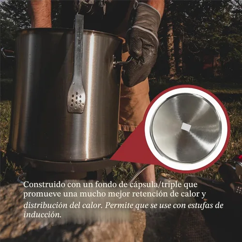 Vista 5 de GasOne Olla de acero inoxidable con cesta, olla de 53 cuartos de galón con tapa y parte inferior reforzada, olla de cocina resistente para freír