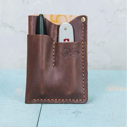 Vista 4 de Funda de cuero EDC para bolsillo de hombre, funda hecha a mano, funda para cuchillo, cartera Handmade Leather, Everyday Carry, Sheath Knife Pouch