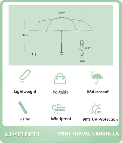 Vista 6 de UVANTI Paraguas pequeño pequeño con estuche, paraguas ligero plegable compacto de viaje, ligero paraguas portátil para mochila bolso - bolsillo