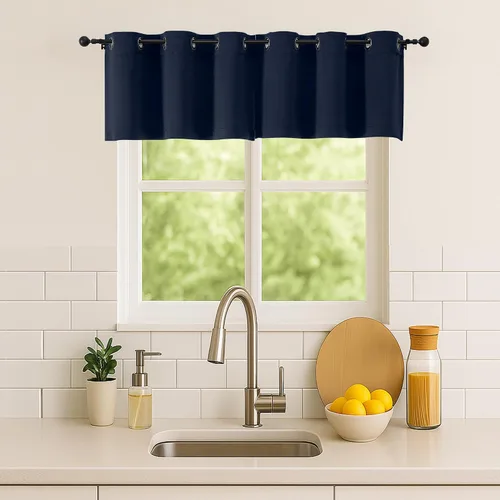 Vista 196 de Simplebrand Juego de 2 paneles de cenefa aguamarina para ventana de cocina de 14 pulgadas de largo, cortinas de oscurecimiento de habitación