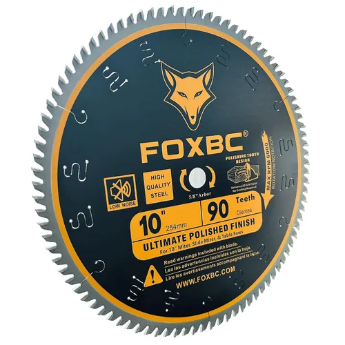 Vista 4 de FOXBC Hoja de sierra de 10 pulgadas con 90 dientes de acabado pulido Ultimate para madera, eje de 5/8 pulgadas